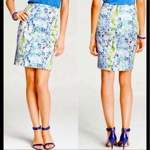 Ann Taylor pencil skirt watercolor blue green